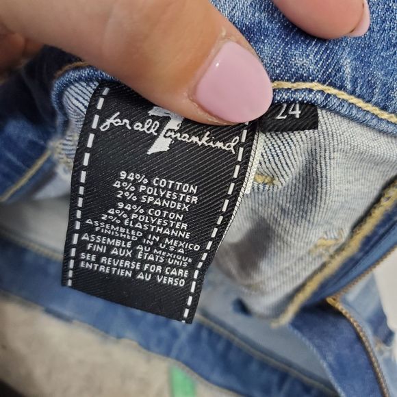 7 for all Mankind denim stretchy  form fitting blue jean mini skirt size 24 - Picture 6 of 9